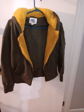 Outer Edge Olive Green Puffer Jacket with Yellow Sherpa Lining